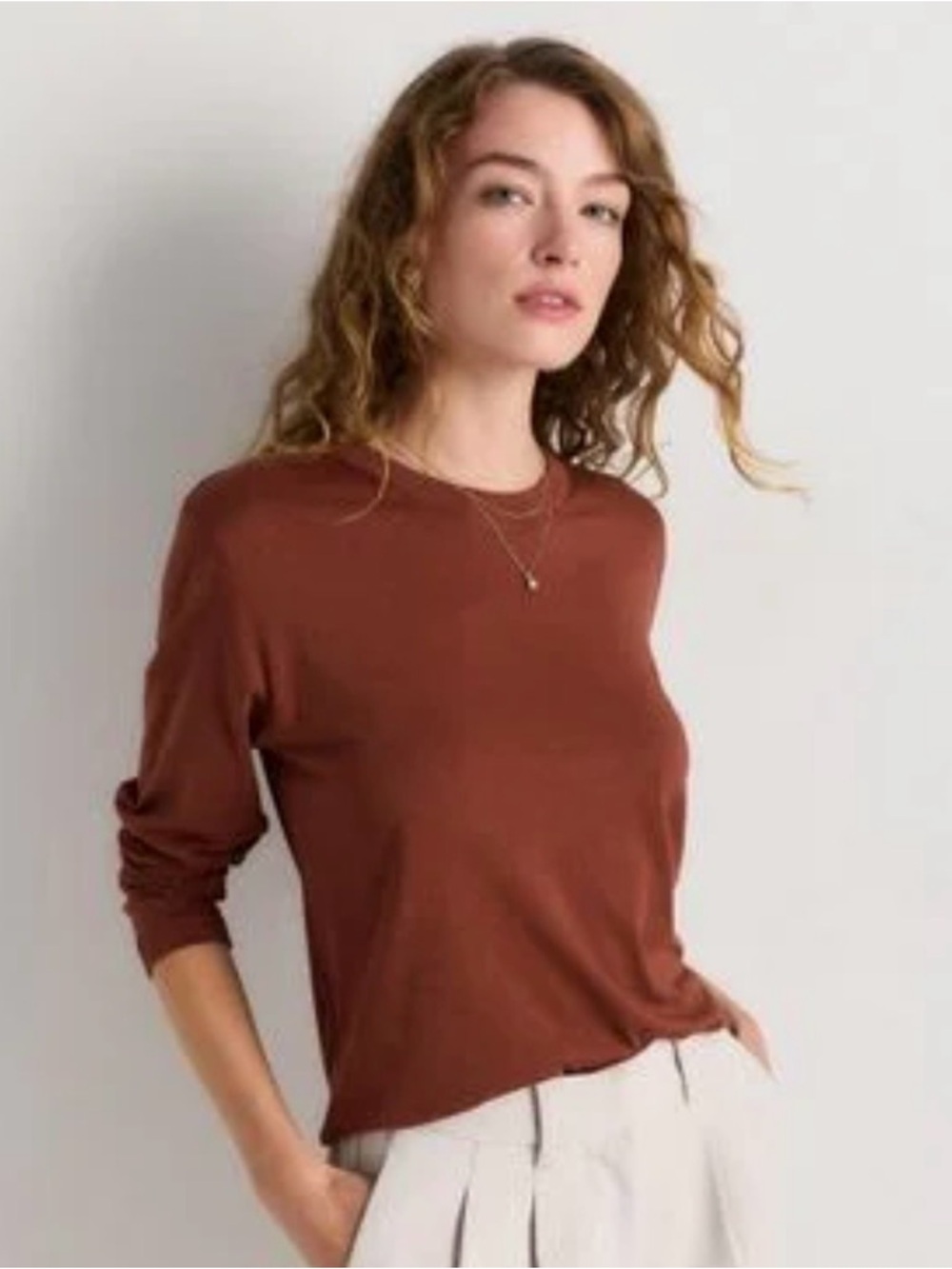 Quince Cotton Modal Relaxed Long Sleeve Tee NWT S